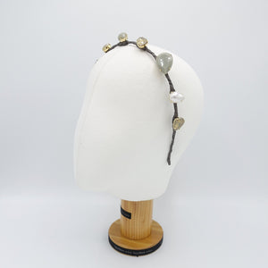 veryshine.com Headband Gray rhinestone beaded headband thin hairband jeweled hair accessory for women