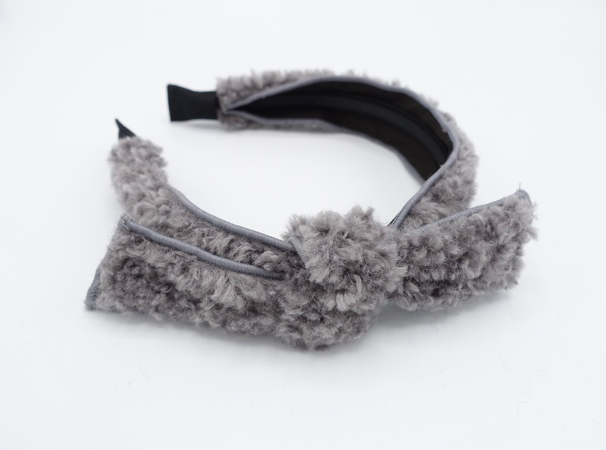veryshine.com Headband Gray teddy bow knot headband fabric fur wire knotted bow thin hairband for women