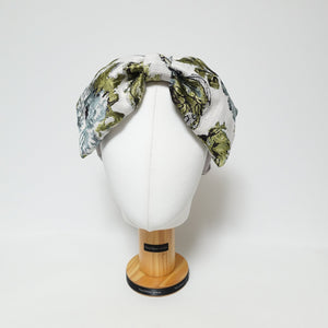veryshine.com Headband Green big bow jacquard flower headband stylish women turban hair accessory for women