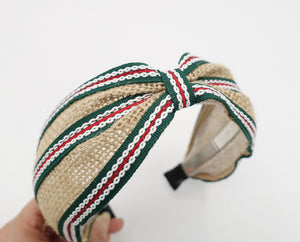 veryshine.com Headband Green jute stripe headband front knot hairband for women