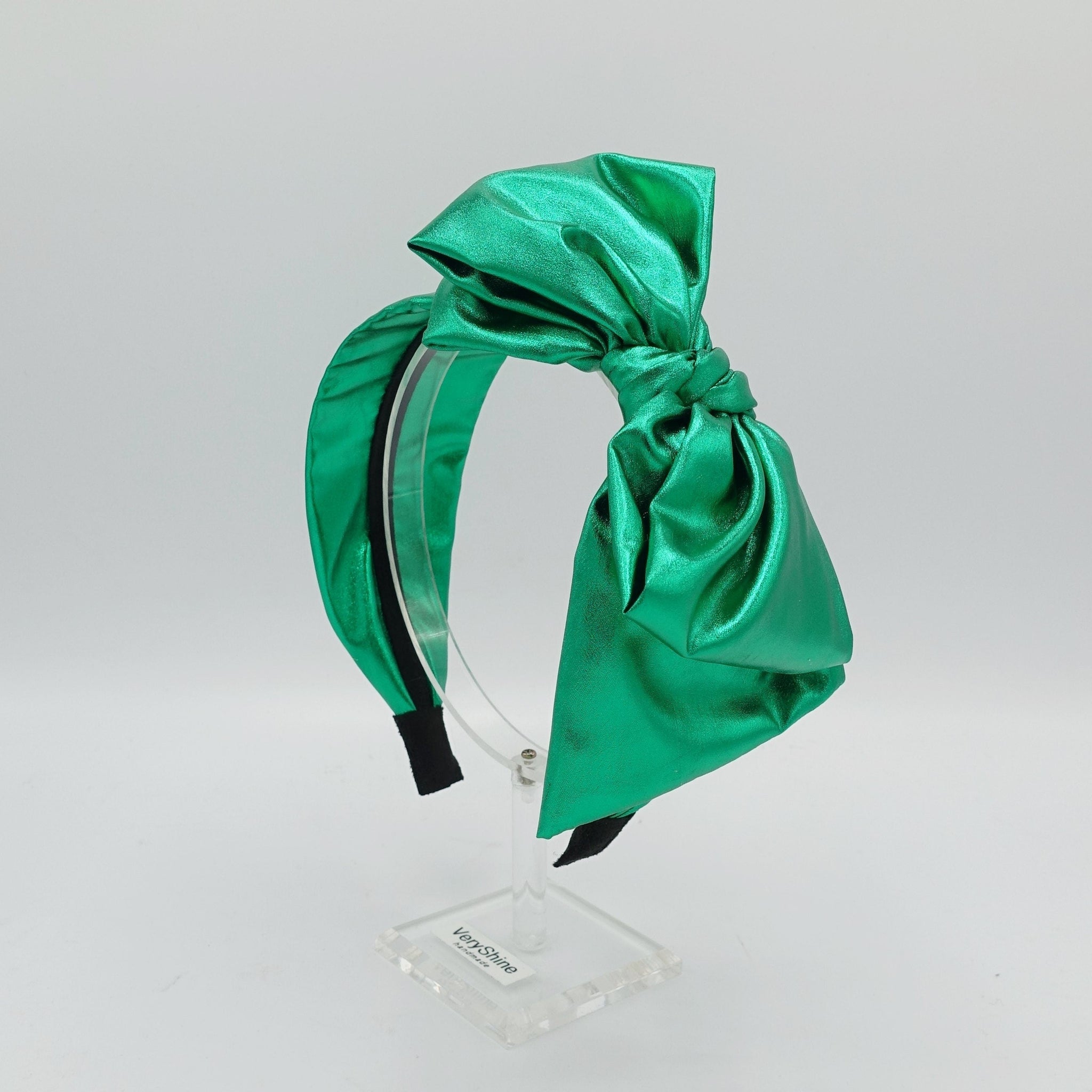 veryshine.com Headband Green metallic bow headband shiny fabric knotted hairband women hair accessories