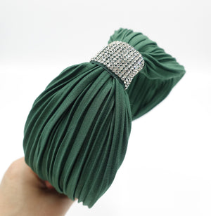 veryshine.com Headband Green pleated headband rhinestone decorated hairband woman hair accessory