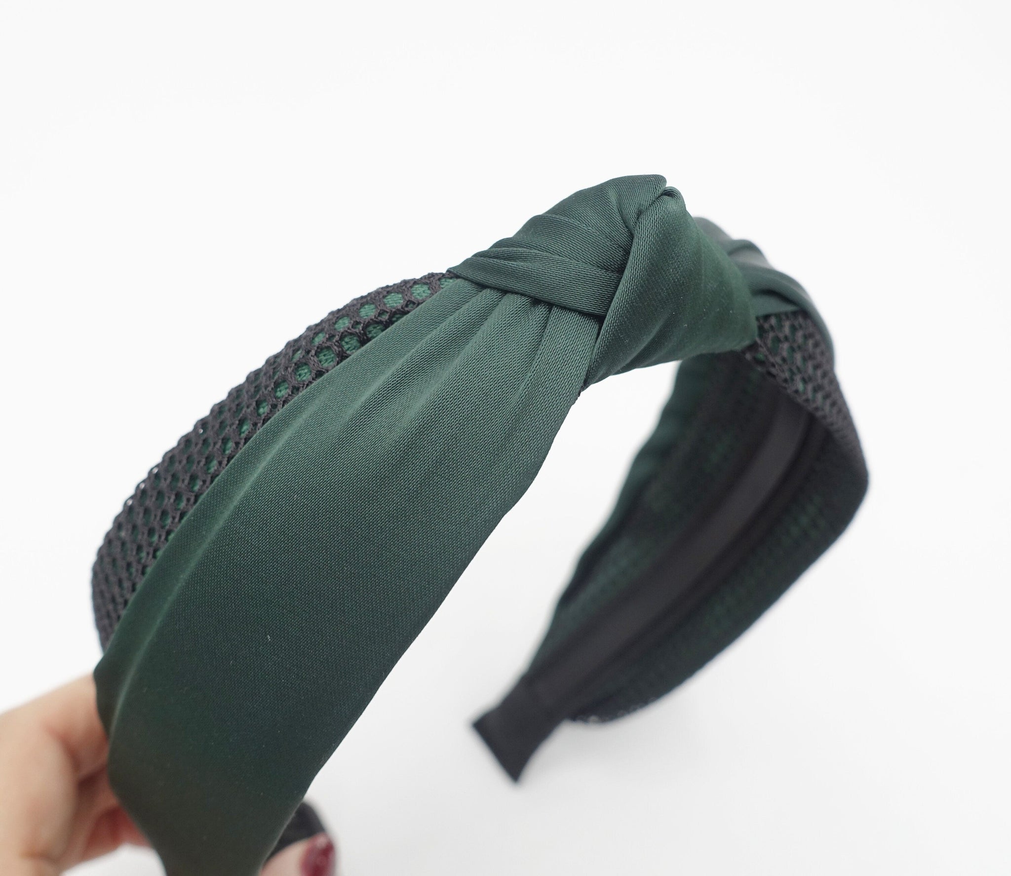 veryshine.com Headband Green satin knot headband mesh 2 tone hairband for women