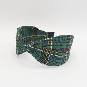 veryshine.com Headband Green tiny houndstooth headband plaid check twist hairband for women