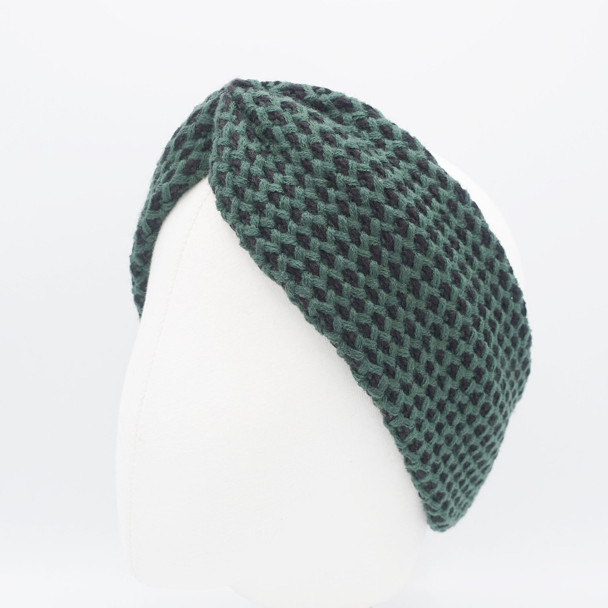 veryshine.com Headband Green waffle knit headband two way turban hair accessory Fall Winter hair accessory for women