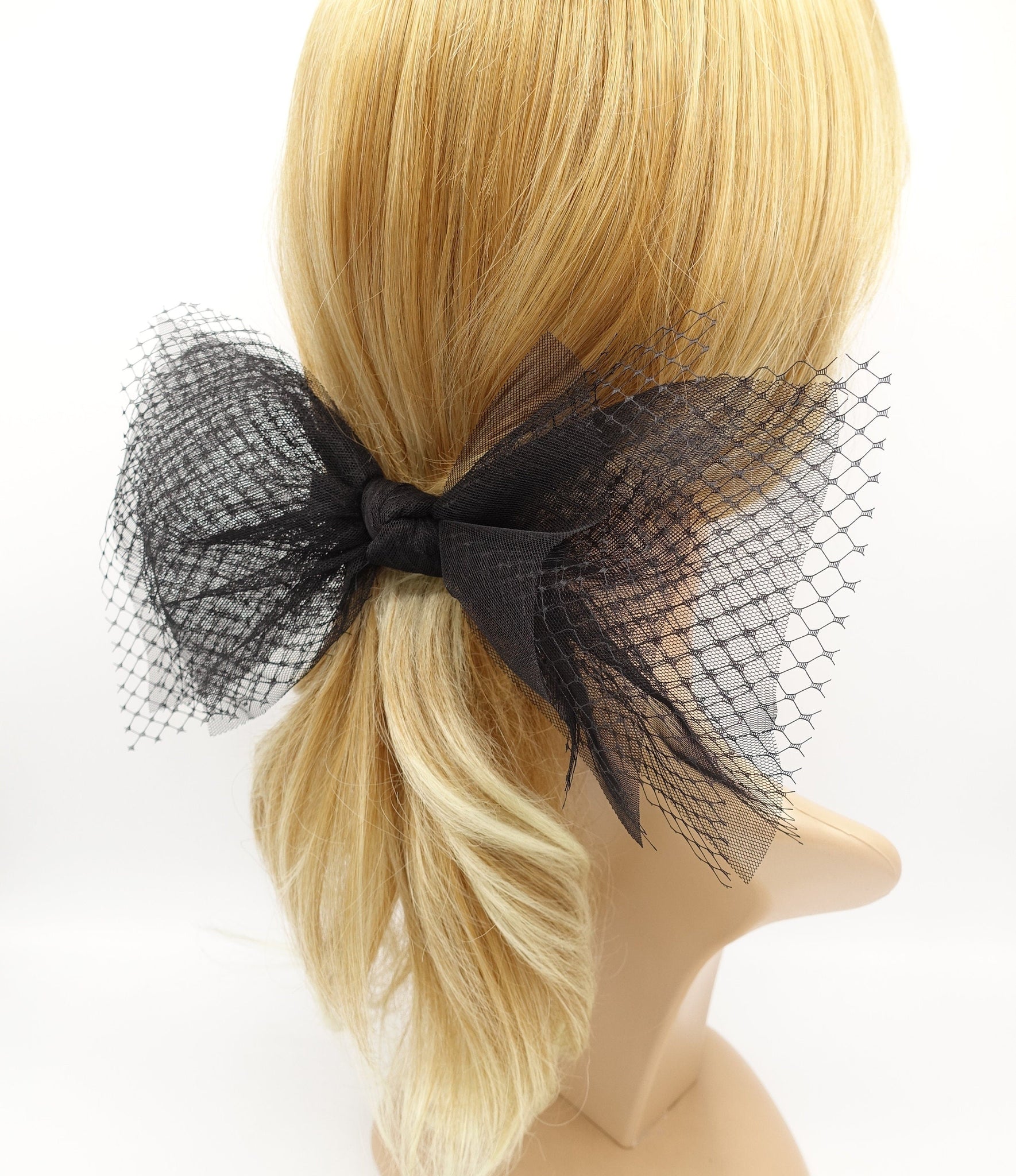 veryshine.com Headband hair bow black mesh tulle hair bow voluminous veil bow knot headband fascinator hair accessory for women