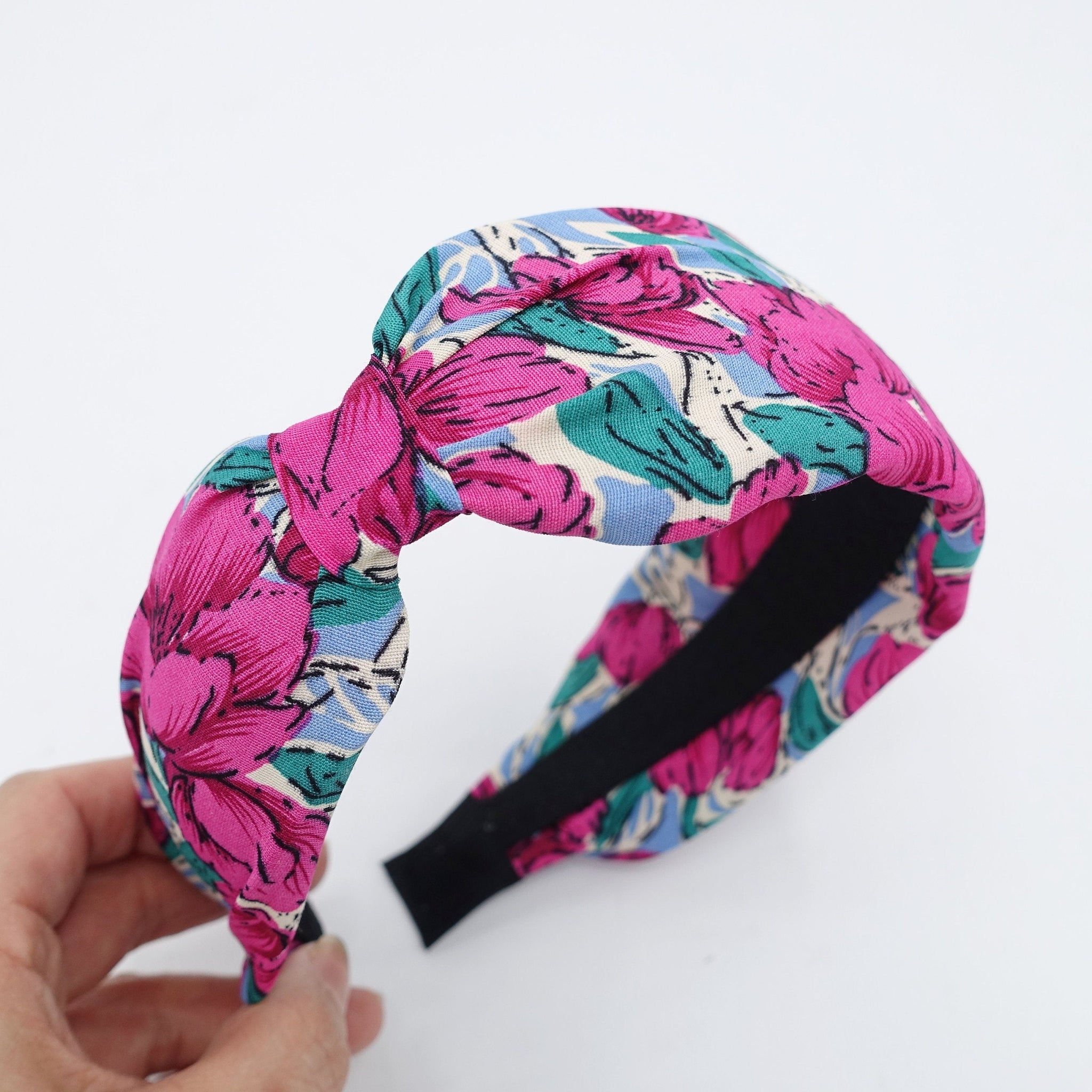 veryshine.com Headband Hot pink big flower print headband side knot floral hairband hair accessory for women