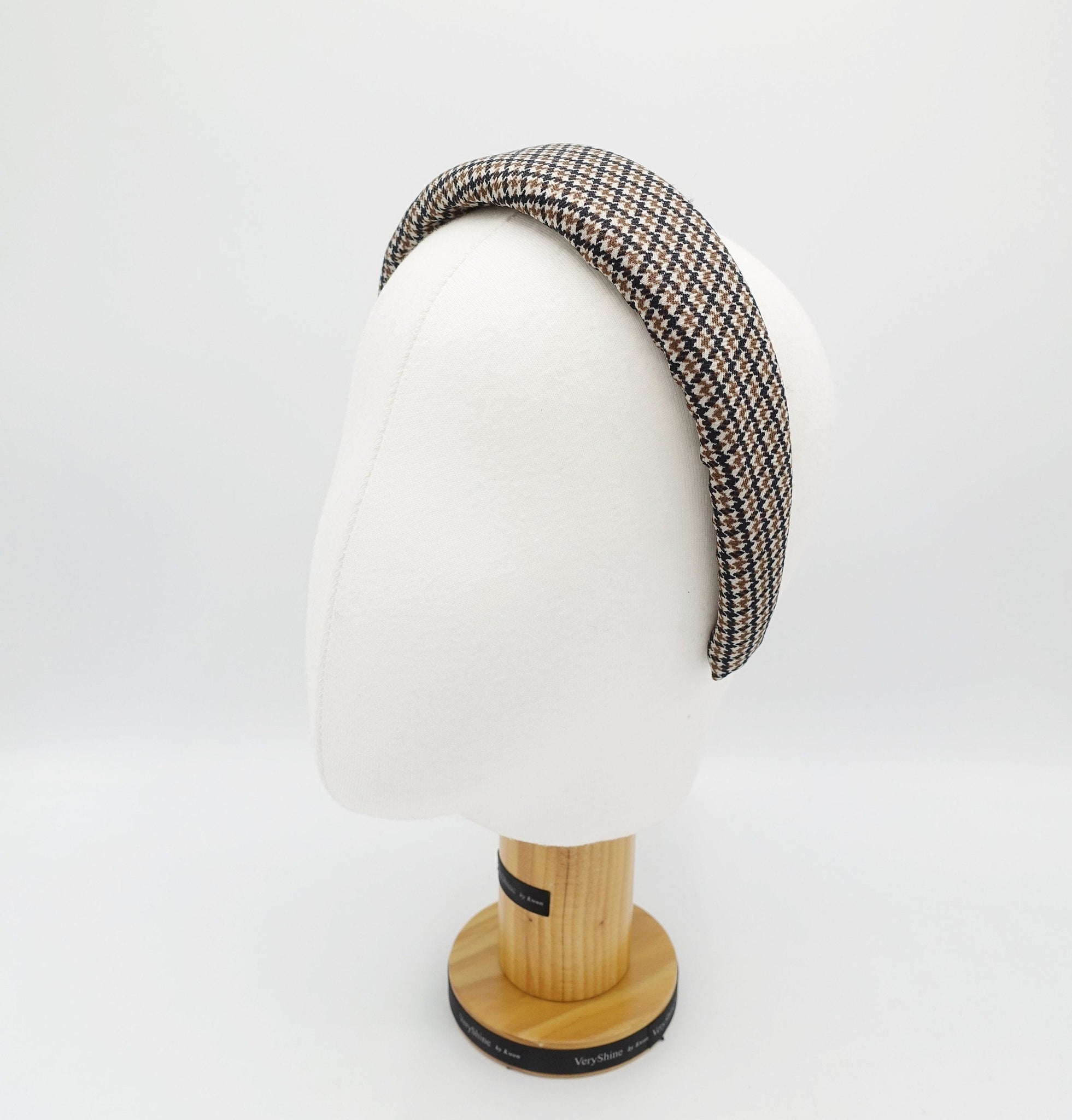 veryshine.com Headband houndstooth check padded headband pearl hairband classy hair accessory for women