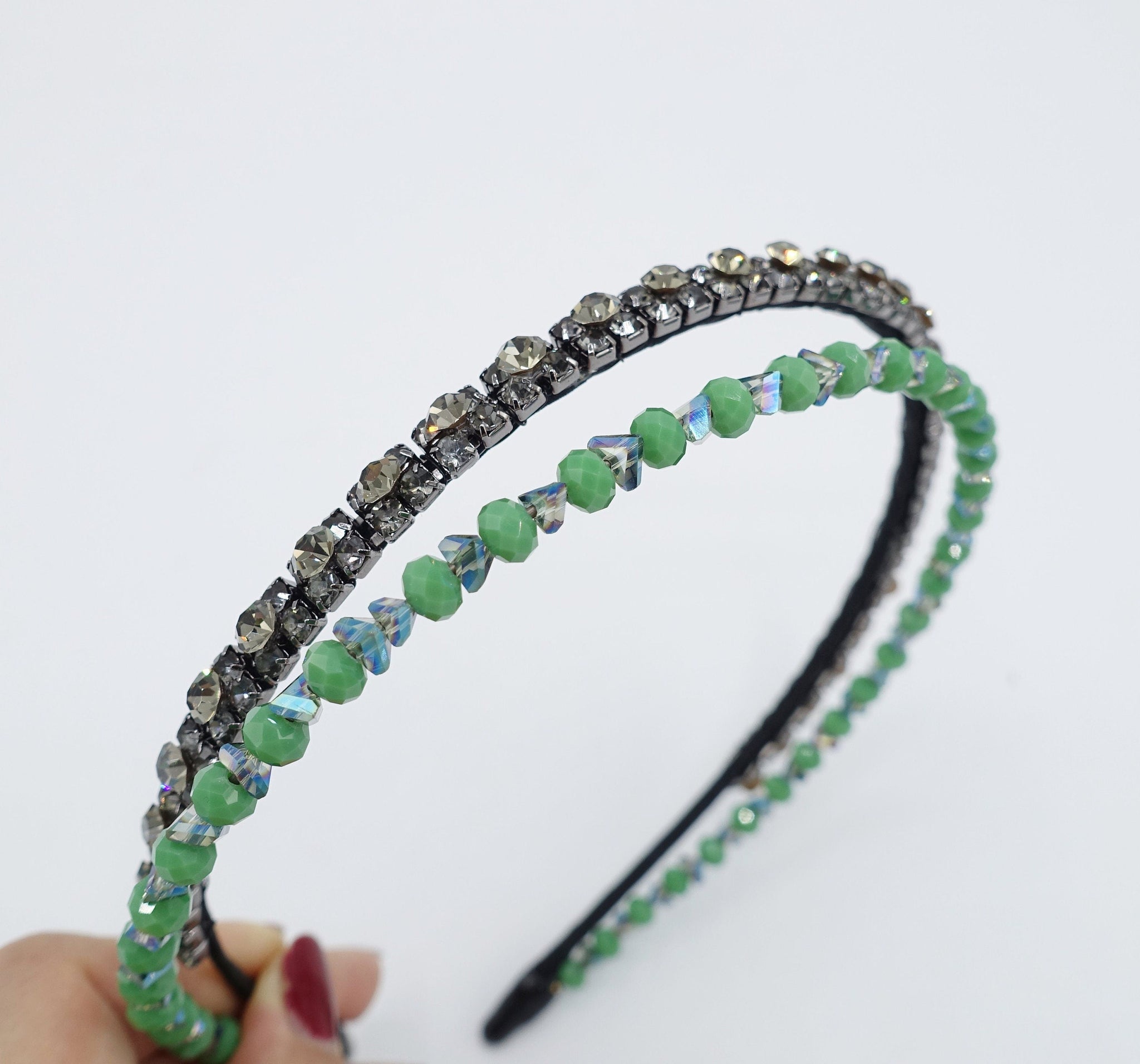 veryshine.com Headband Jade jeweled double headband rhinestone crystal embellished hairband women hair accessory