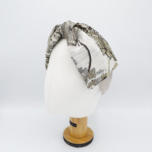 veryshine.com Headband Khaki brown big bow jacquard flower headband stylish women turban hair accessory for women