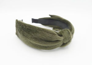 veryshine.com Headband Khaki green fabric fur bow tie headband women hairband
