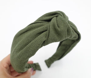 veryshine.com Headband Khaki green linen blend fabric top knot headband basic style hairband women hair accessory
