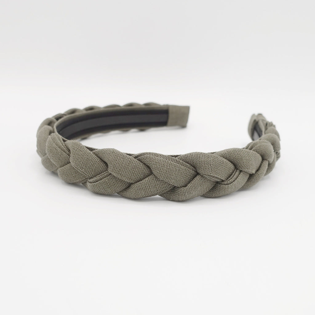 veryshine.com Headband Khaki narrow braided headband linen braided hairband simple hair accessory for women