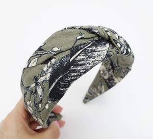 veryshine.com Headband Khaki plant flower print  headband front cross twist hairband cotton hair accessory for women