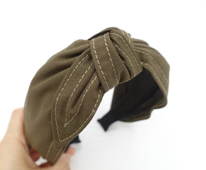 veryshine.com Headband Khaki stitched top knot headband casual hairband Fall hair accessory for women