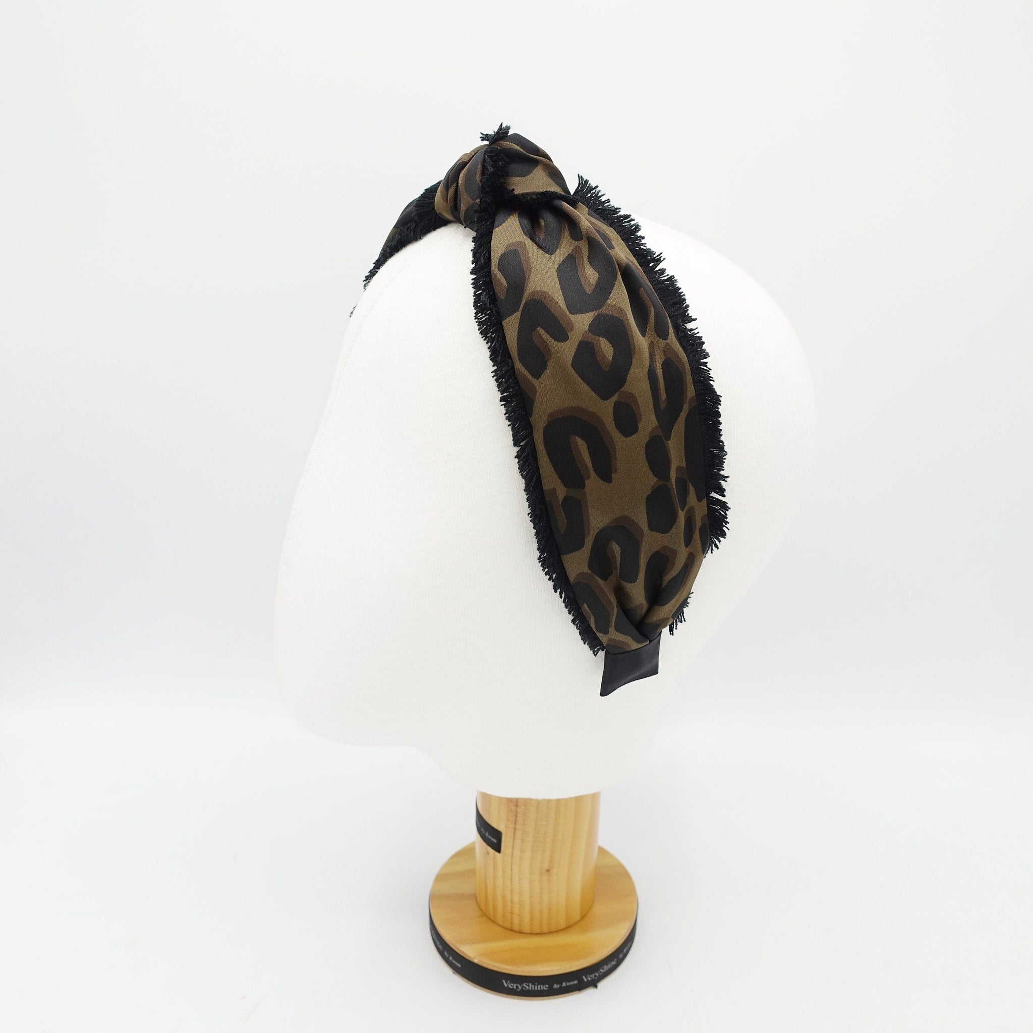 veryshine.com Headband leopard print fringe trim headband tassel hairband top knot hair accessory for women