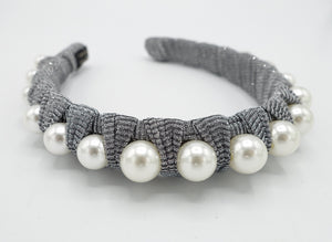 veryshine.com Headband metallic silver glitter wrap pearl headband metallic silver hairband women hair accesory