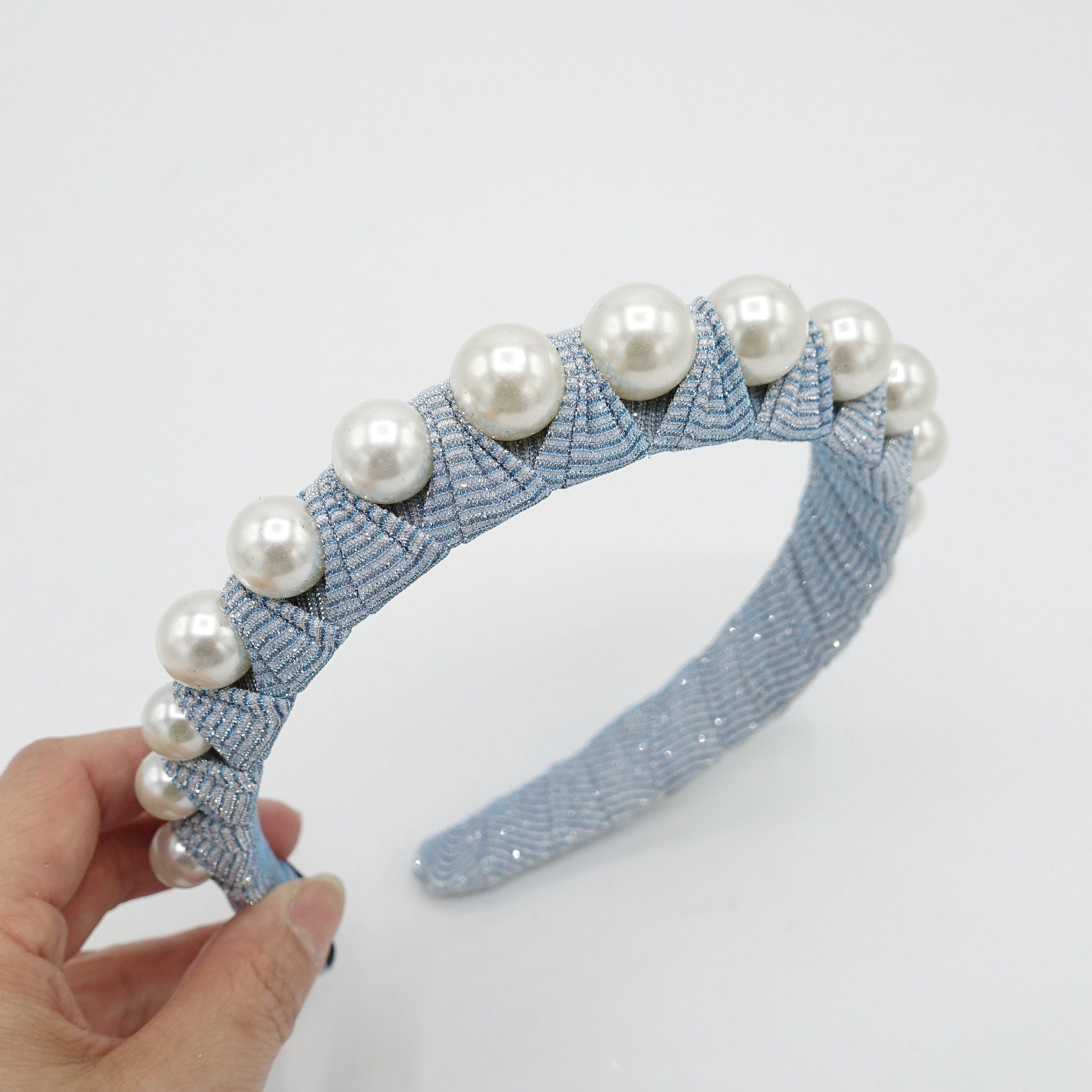 veryshine.com Headband metallic sky-blue glitter wrap pearl headband metallic silver hairband women hair accesory