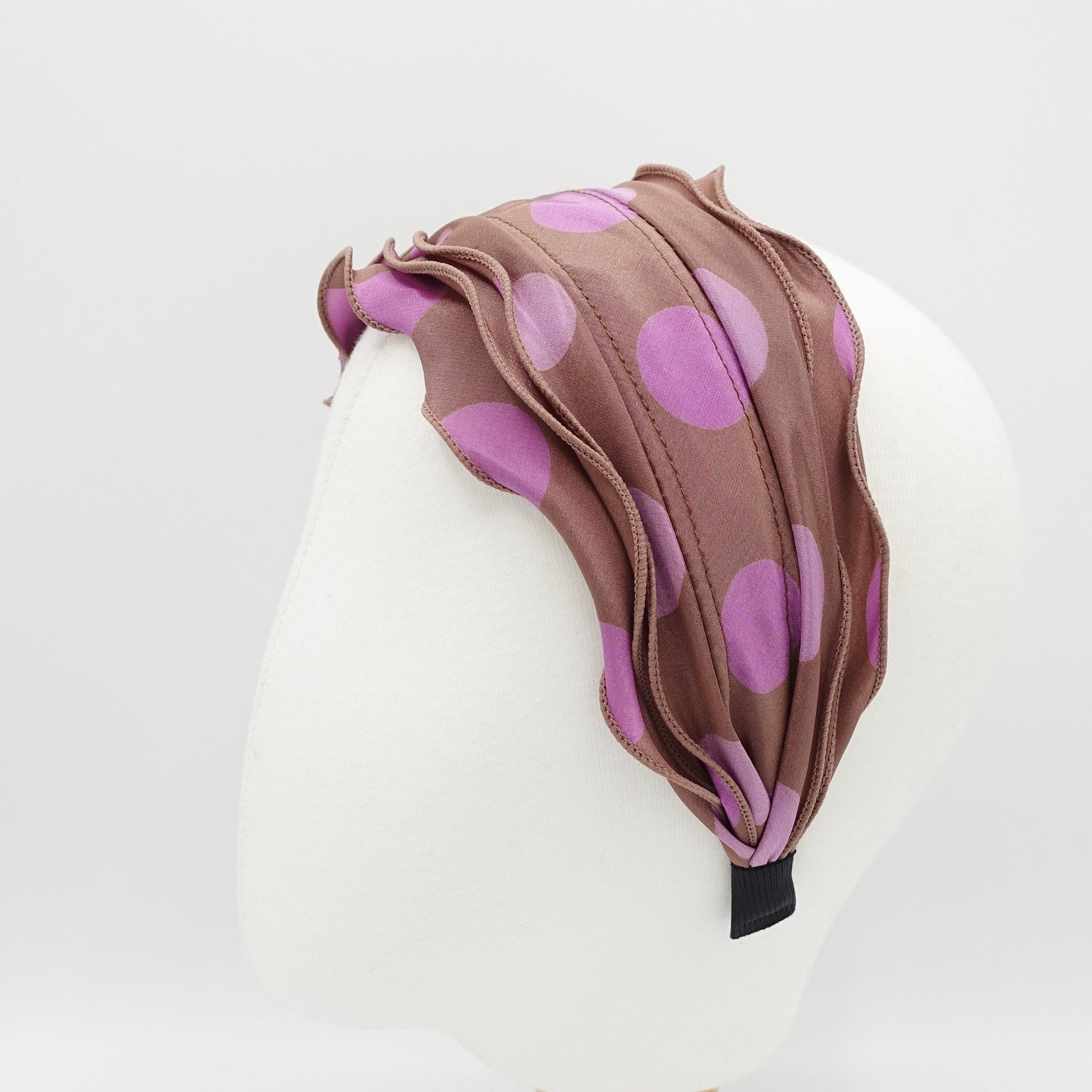veryshine.com Headband Mocca brown tiple lettuce trim edge headband big dot hairband hair accessory for women