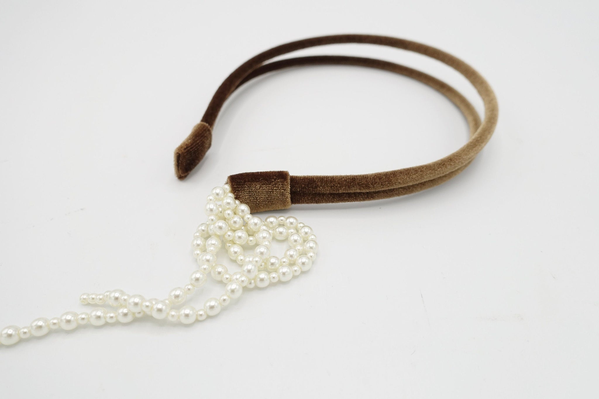 veryshine.com Headband Mocca pearl tassel attached velvet double headband stylish woman hairband accessory