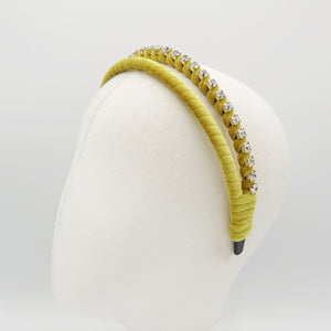veryshine.com Headband Mustard rhinestone embellished double headband velvet wrap hairband stylish women hair accessory