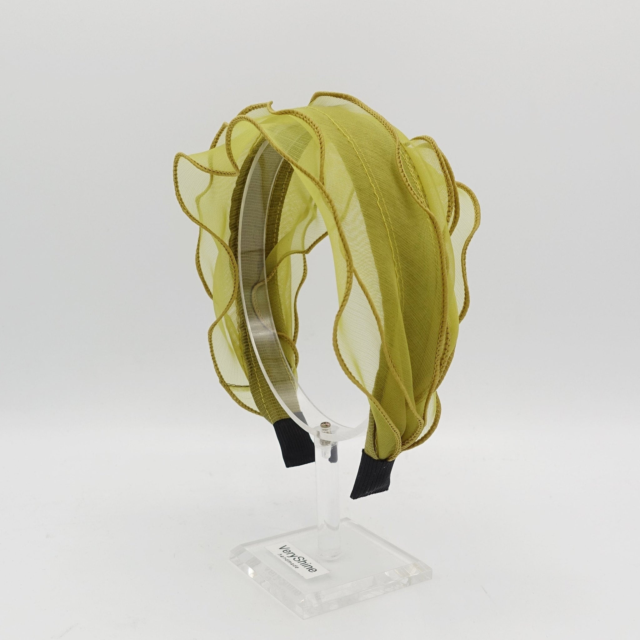 veryshine.com Headband Mustard triple lettuce hem headband organdy hairband mesh hair accessory for women
