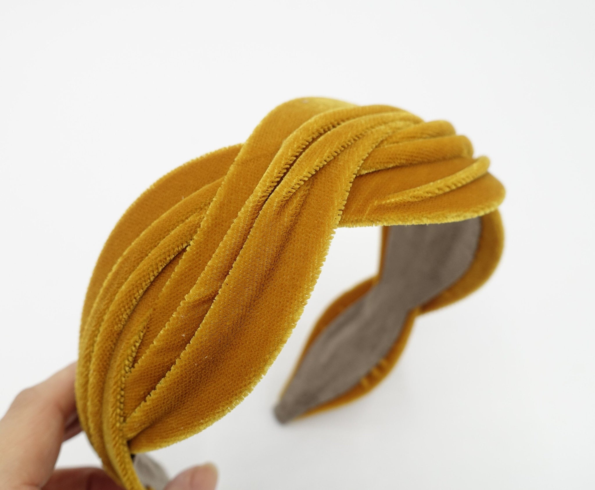 veryshine.com Headband Mustard velvet wave headband cross hairband for women