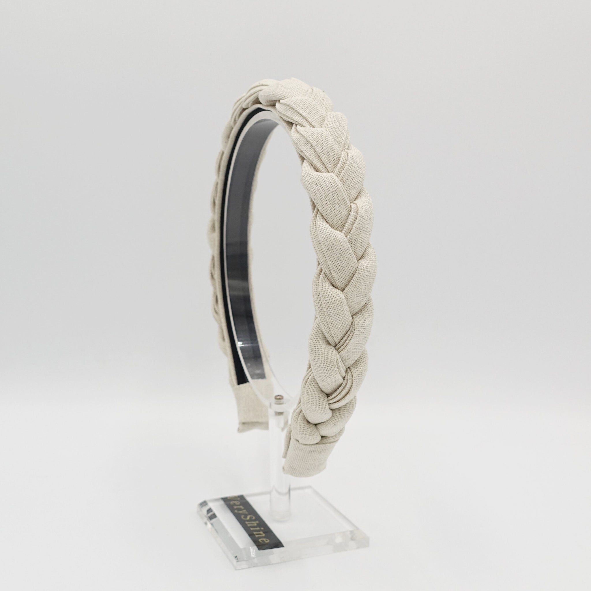veryshine.com Headband Natural beige narrow braided headband linen braided hairband simple hair accessory for women
