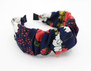 veryshine.com Headband Navy big flower print headband pleated hairband colorful hair accessory for women