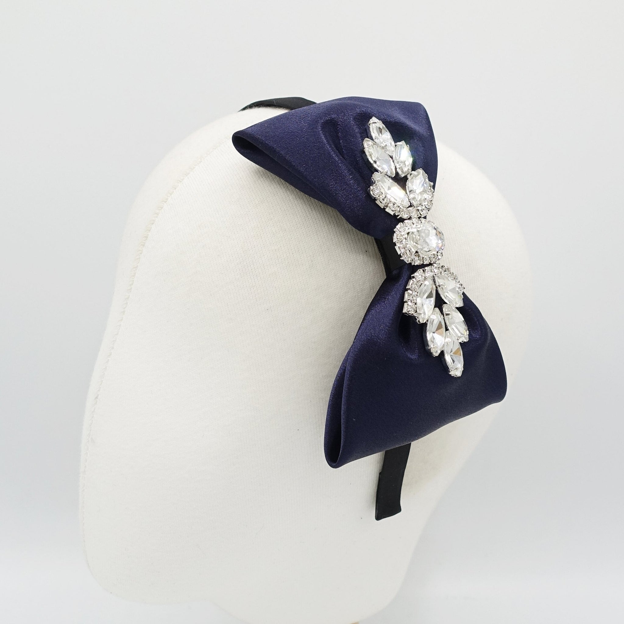 veryshine.com Headband Navy bling rhinestone leaf headband satin bow hairband special hair accessory for women