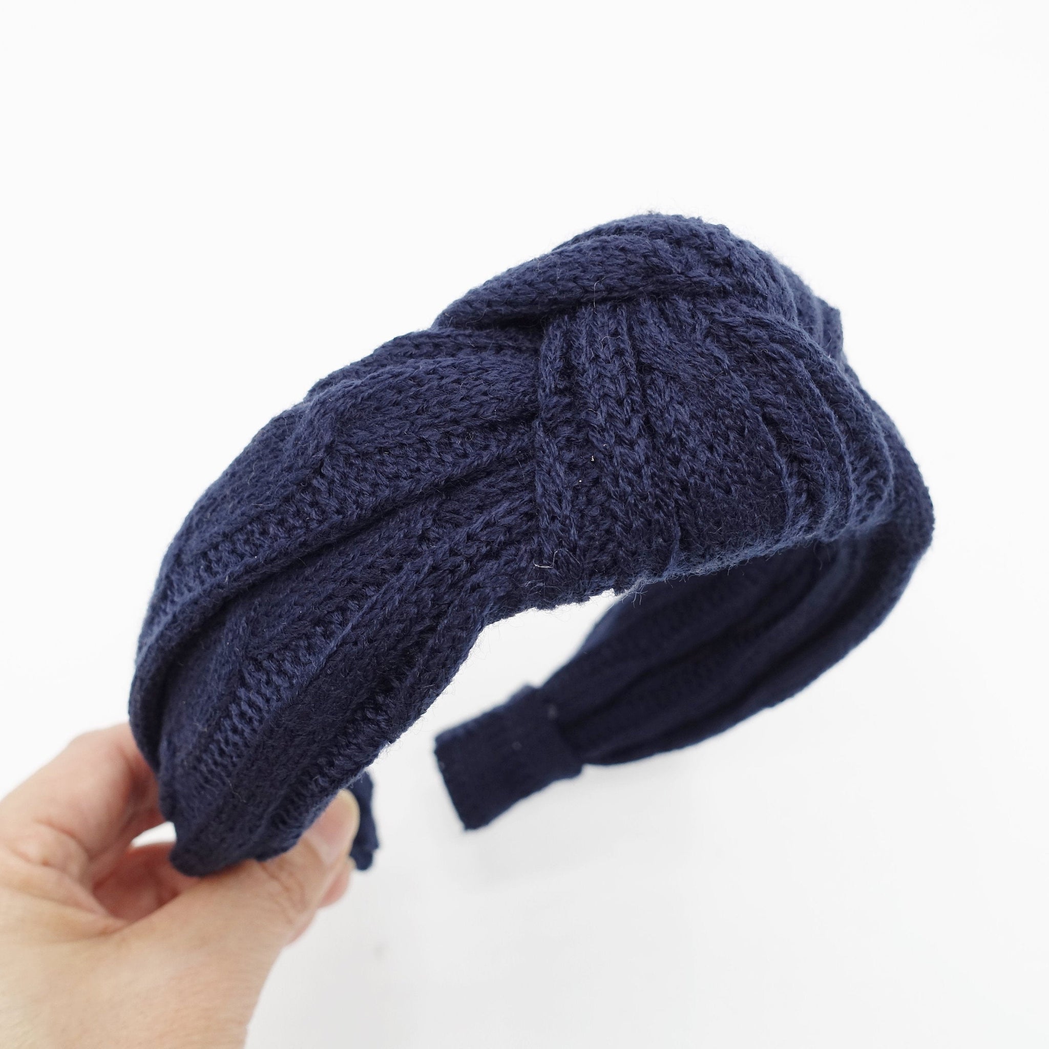 veryshine.com Headband Navy cable knit pattern headband top knot hairband hair accessories