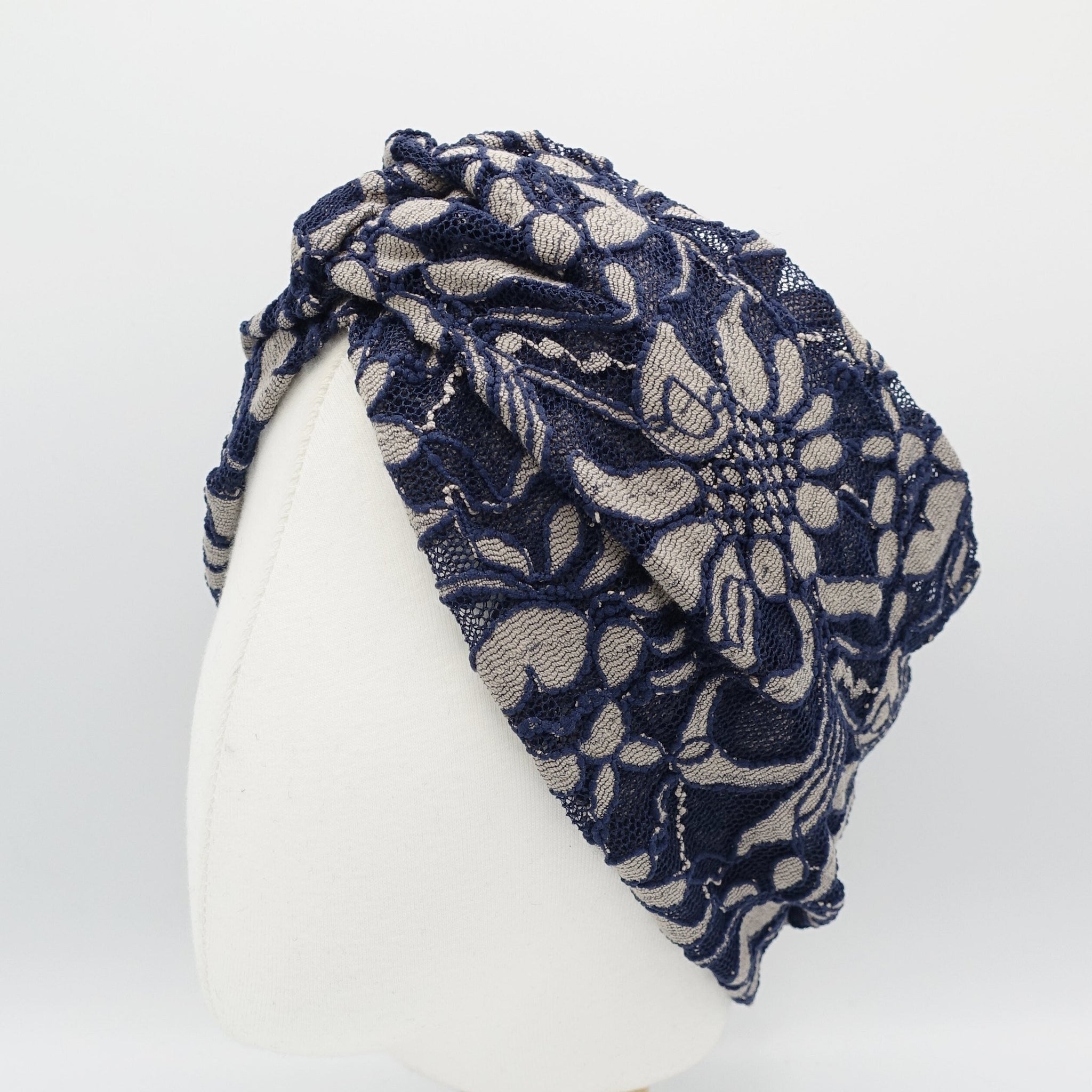 veryshine.com Headband Navy flower lace span headband floral turban headwrap for women