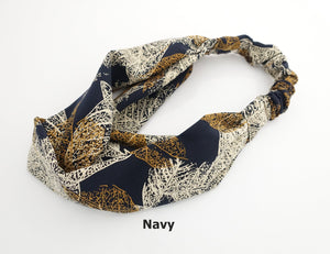 veryshine.com Headband Navy leaf print front twist headband elastic hairband women hair accessory