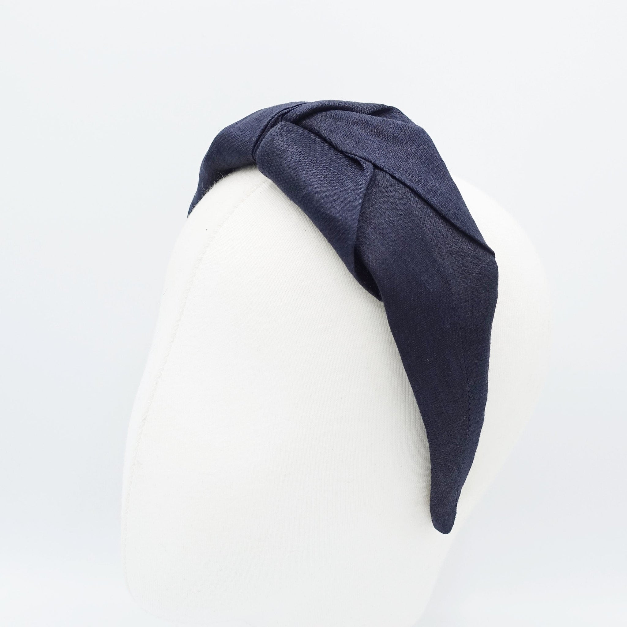veryshine.com Headband Navy Linen blend headband front cross twist hairband solid hair accessory for women