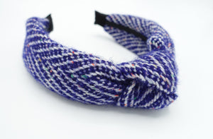 veryshine.com Headband Navy modal knit top headband herringbone pattern hairband Winter hairband for women