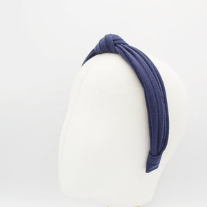 veryshine.com Headband Navy narrow top knot headband wide corrugated pattern hairband Fall Winter women hair accessory