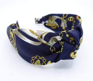 veryshine.com Headband Navy satin chain strap print knotted headband