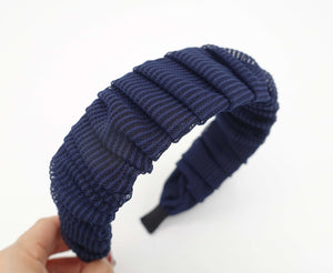 veryshine.com Headband Navy Spring headband chiffon pleated hairband grosgrain mesh Summer hair accessory for women