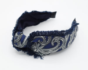 veryshine.com Headband Navy tassel trim headband top knot fringe edge paisley print hairband for woman