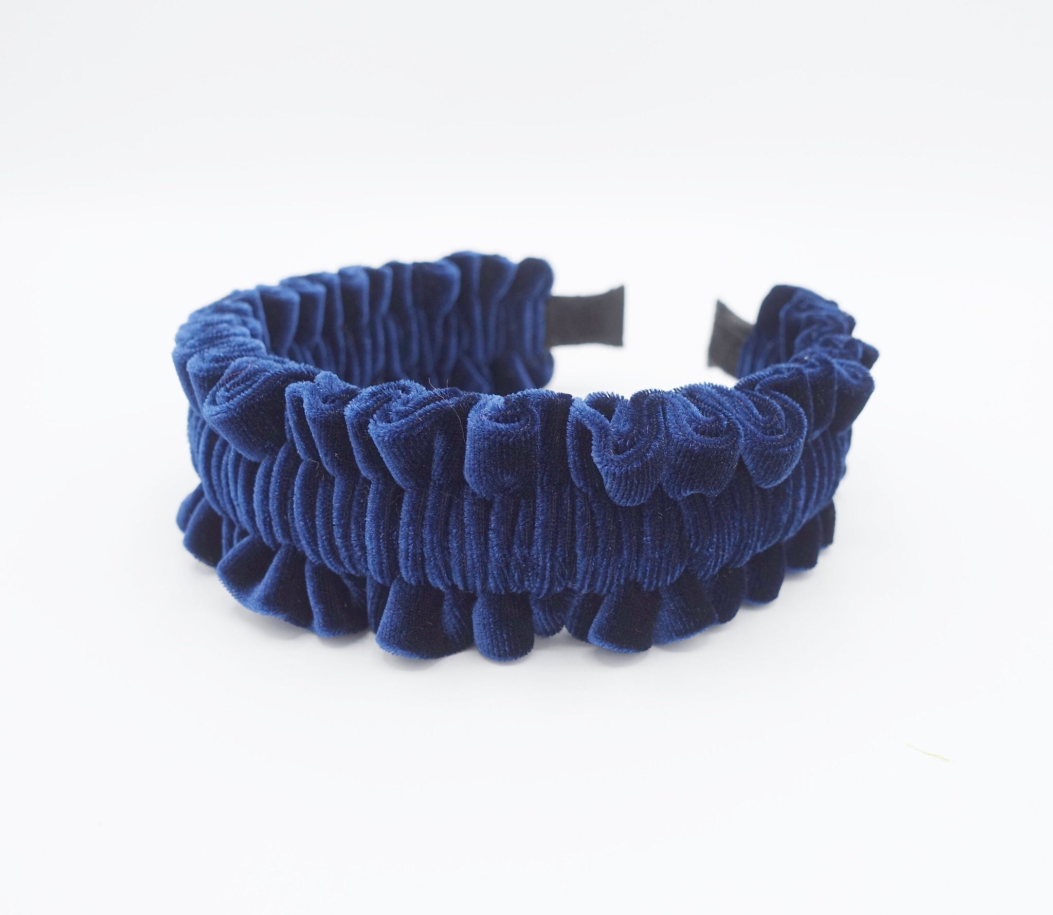 veryshine.com Headband Navy velvet pleats ruffle wave headband