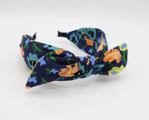 veryshine.com Headband Navy vivid Spring headband floral print wired bow hairband casual hair accessory for women