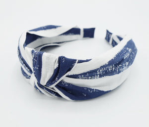 veryshine.com Headband Navy wide stripe print headband knot hairband casual hair accessory for women