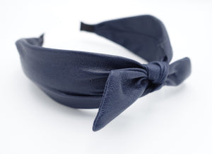 veryshine.com Headband Navy wired bow knot headband faux leather hairband women hair accessories