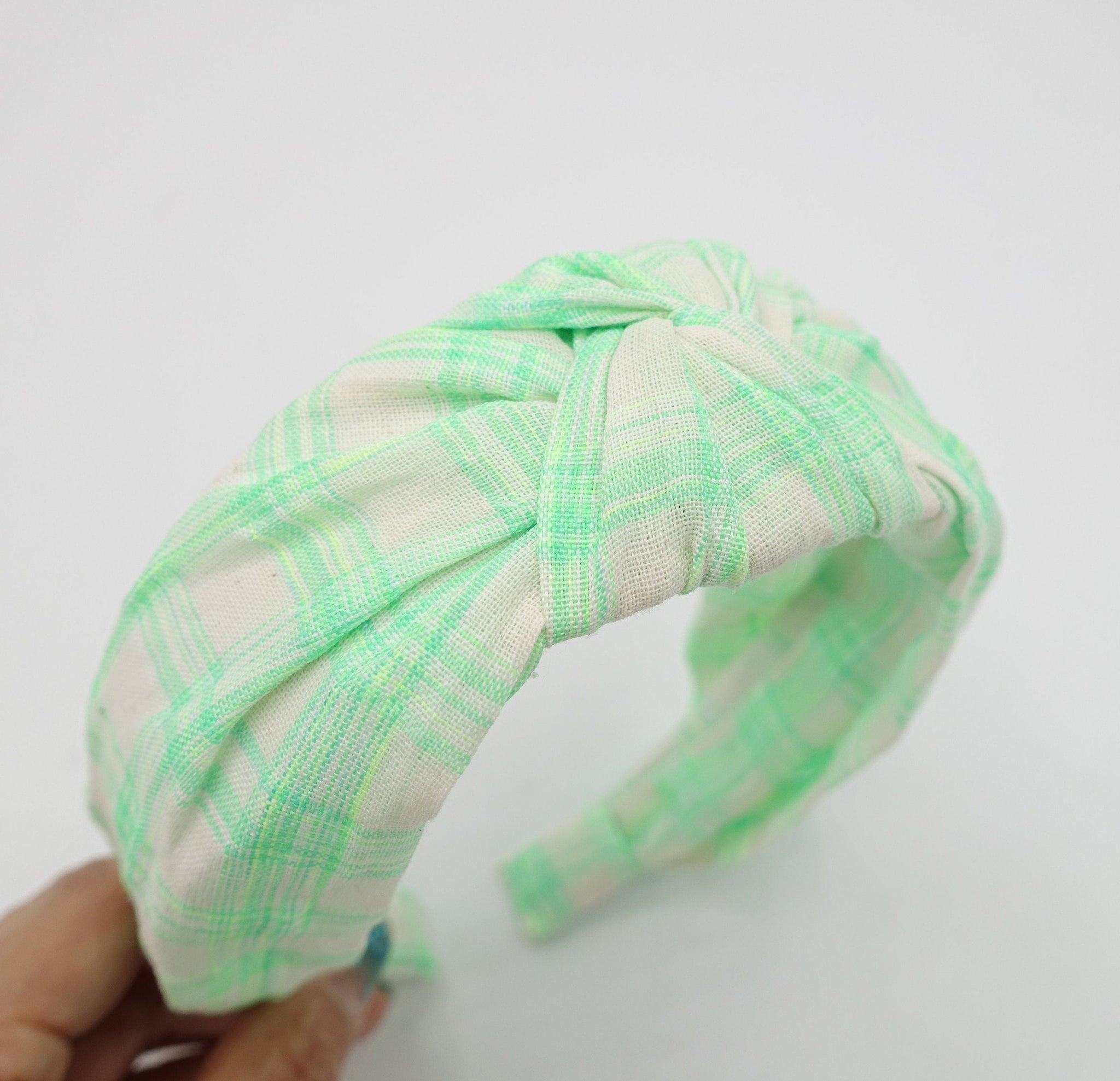 veryshine.com Headband Neon green cotton knot headband tartan check hairband pretty plaid check fashion headband for women