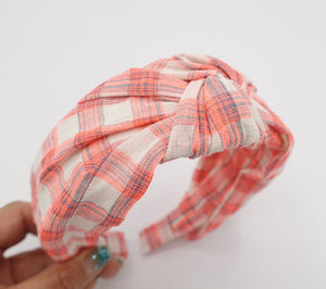 veryshine.com Headband Neon orange cotton knot headband tartan check hairband pretty plaid check fashion headband for women