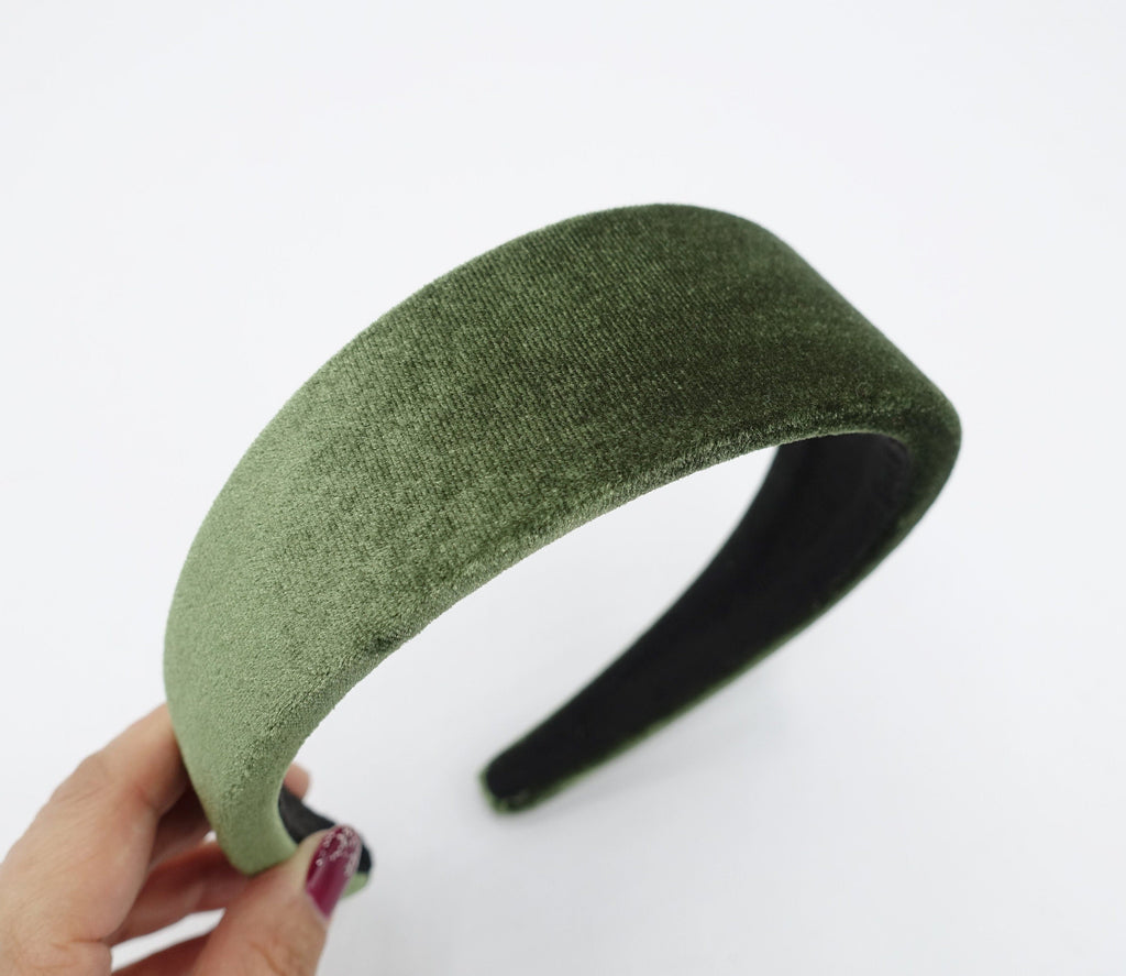 veryshine.com Headband Olive green velvet padded headband simple basic fashion hairband for women
