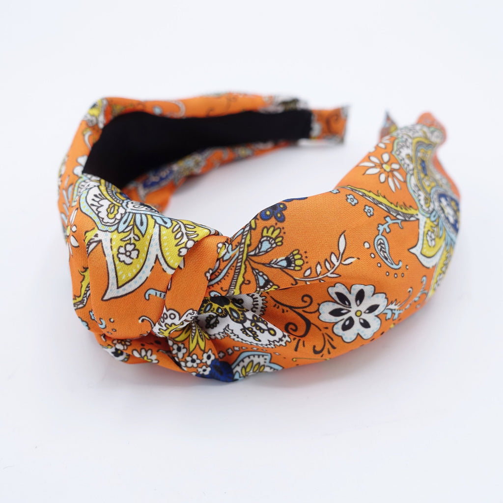 veryshine.com Headband Orange satin paisley flower print knotted headband