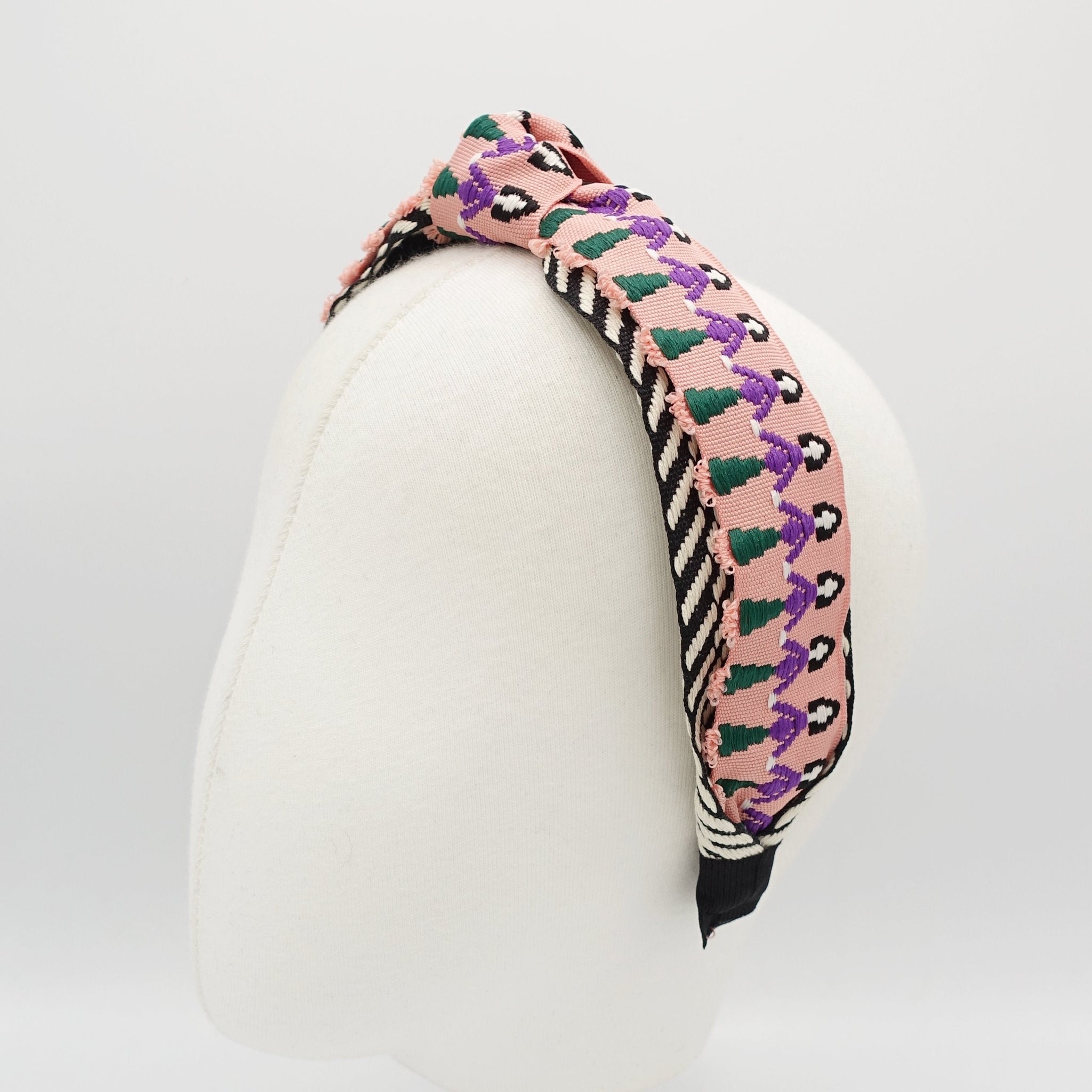 veryshine.com Headband Peach pink Festa tassel girl embroidery headband herringbone layered knot hairband