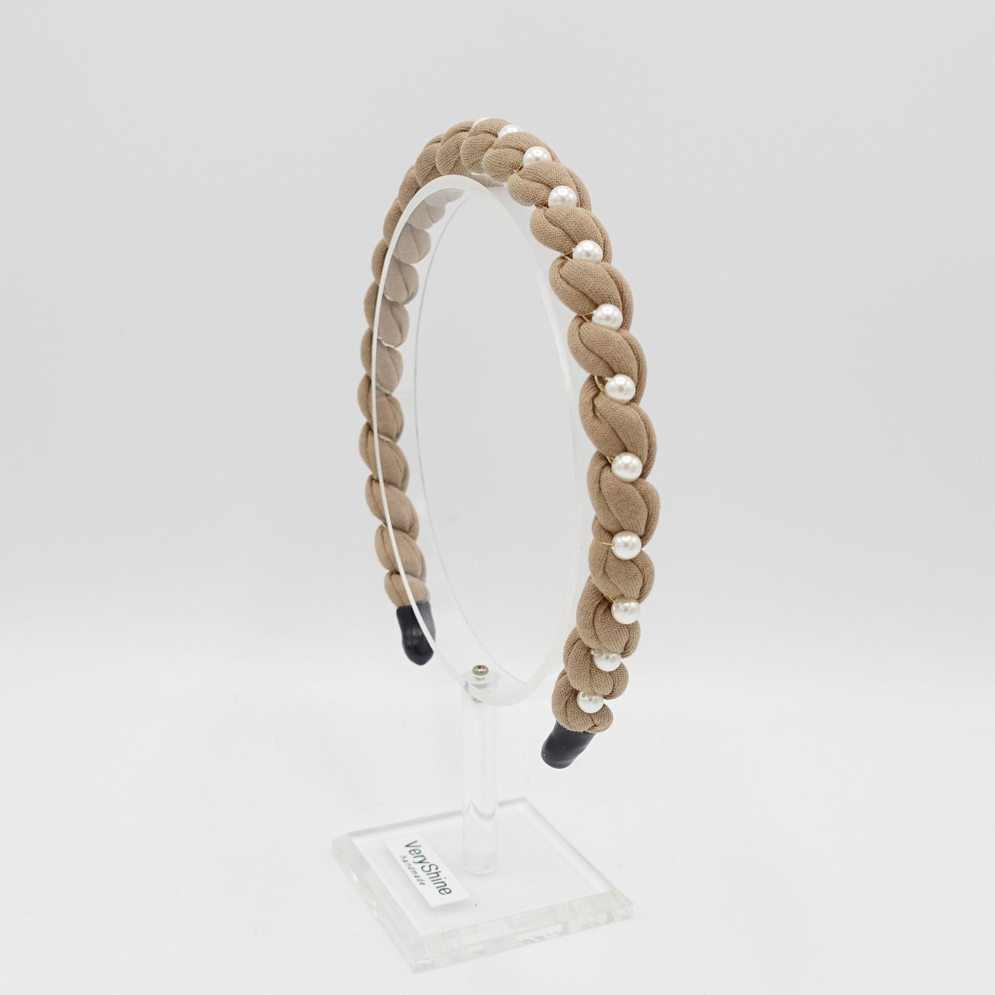 veryshine.com Headband pearl embellished cotton spiral wrap headband thin hairband women hair accessory