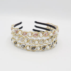 veryshine.com Headband pearl glass beads embellished chain headband thin hairband hair accessory for women